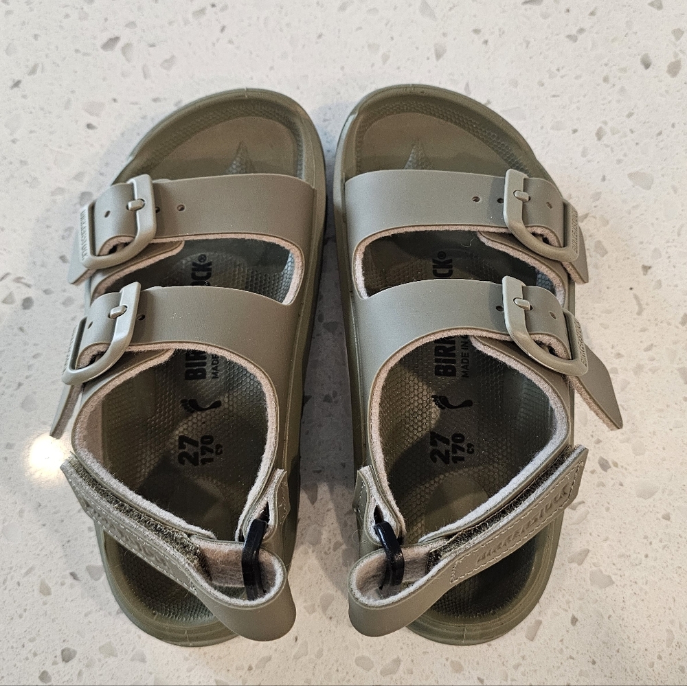 New Birkenstock Mogami Kids Olive Green Velcro Adjustable Sandals Sz 27 - Picture 3 of 7